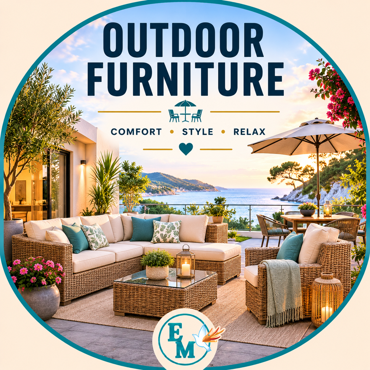 Outdoor furniture including garden furniture, patio sets, lounge chairs, outdoor tables, umbrellas, swings, hammocks and weather-resistant furnishings for outdoor living – Outdoor Furniture category at E-Mondial Marché.