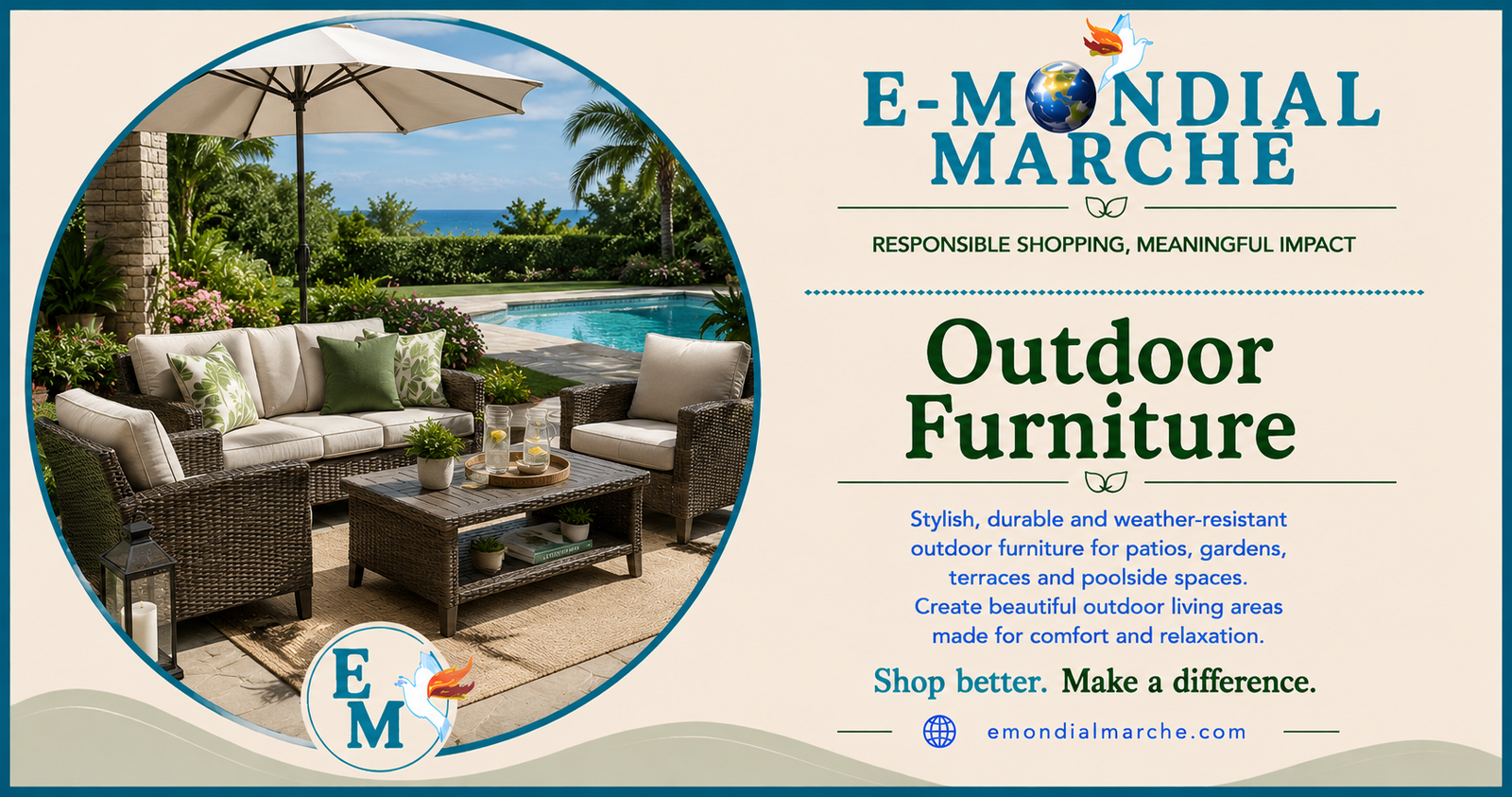 Outdoor Furniture Portal on E-Mondial Marché featuring trusted marketplaces, buying guides, FAQs and related categories.