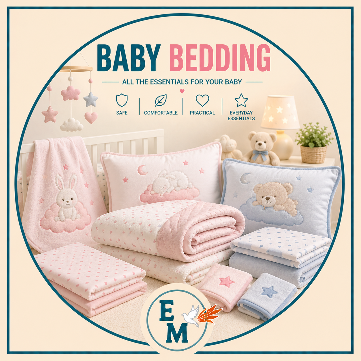 Baby bedding including crib bedding sets, blankets, quilts, pillows, mattress protectors, fitted sheets and nursery bedding essentials – Baby Bedding category – E-Mondial Marché