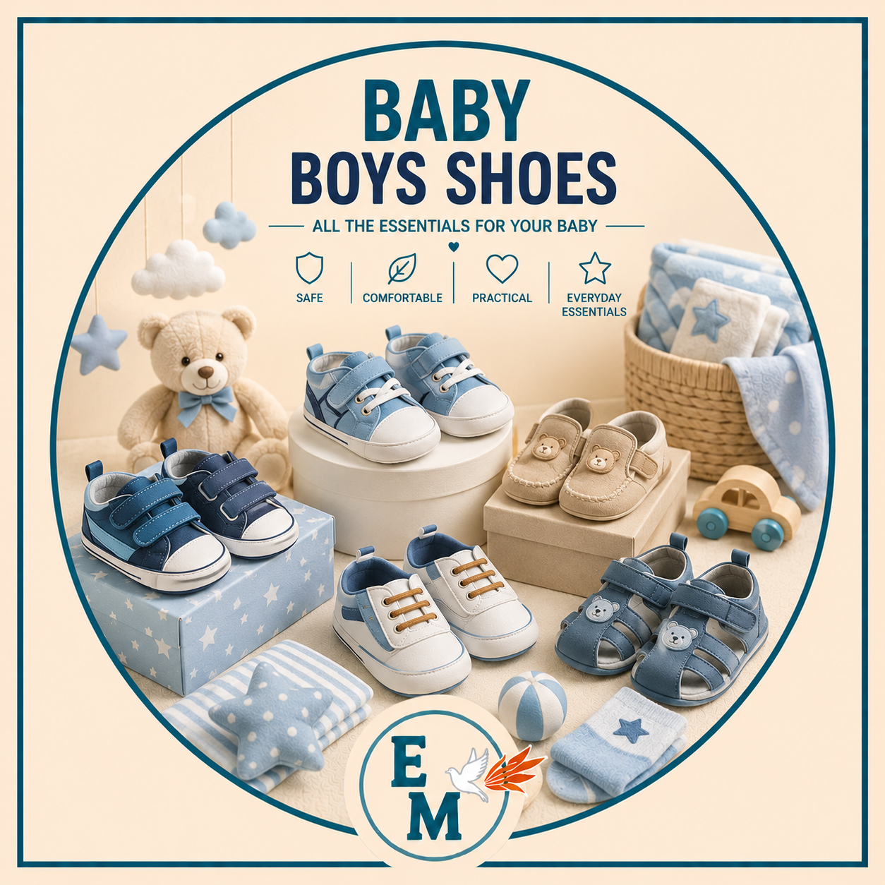 Baby boys shoes including sneakers, sandals, crib shoes, loafers, slip-on shoes and everyday footwear for growing little feet – Baby Boy Shoes category – E-Mondial Marché
