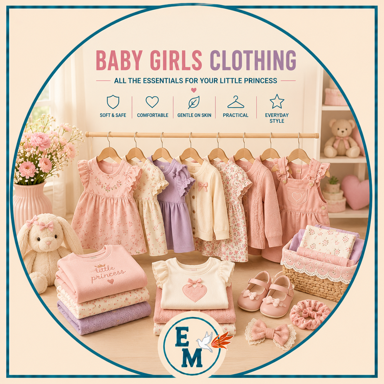 Baby girls clothing including dresses, rompers, bodysuits, pajamas, outfits, sweaters, jackets and everyday infant apparel – Baby Girl Clothing category – E-Mondial Marché
