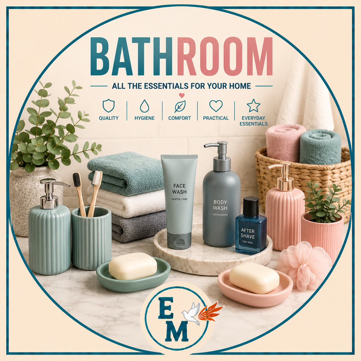 Bathroom essentials including furniture, storage solutions, mirrors, sinks, accessories, towels, organizers and decorative items for stylish and functional bathrooms – Bathroom category at E-Mondial Marché.