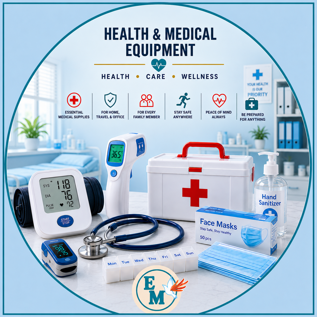 Health and medical equipment including diagnostic devices, blood pressure monitors, thermometers, mobility aids, respiratory equipment, rehabilitation products, medical supplies and healthcare essentials for home and professional use – Health and Medical Equipment category at E-Mondial Marché.