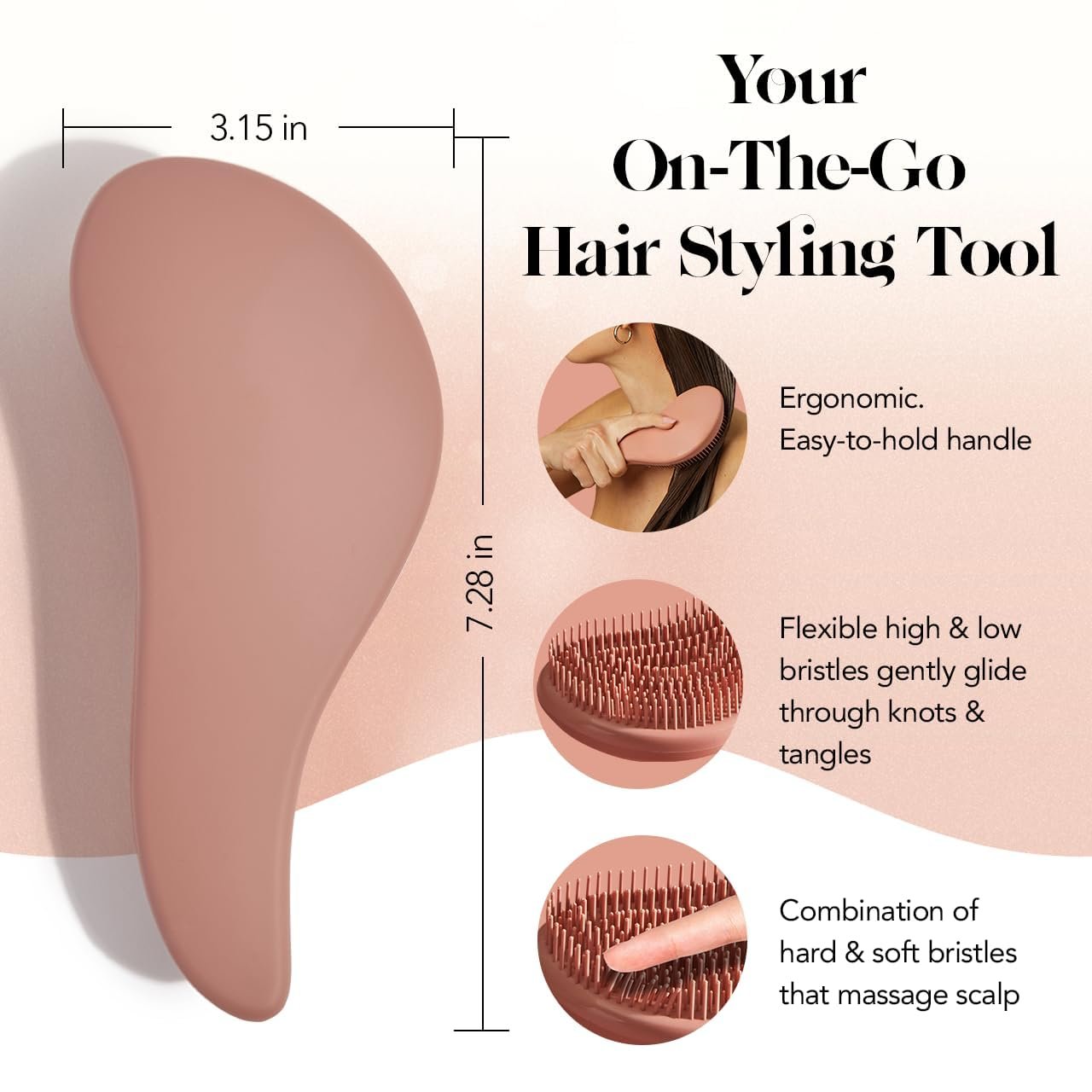 Kitsch Detangler Brush – Gentle Curly Hair Brush with Flexible Bristles for All Hair Types - Wet or Dry | Detangling Hair Brushes for Women & Men, Hairbrush for Adults & Kids - Terracotta - Image 2