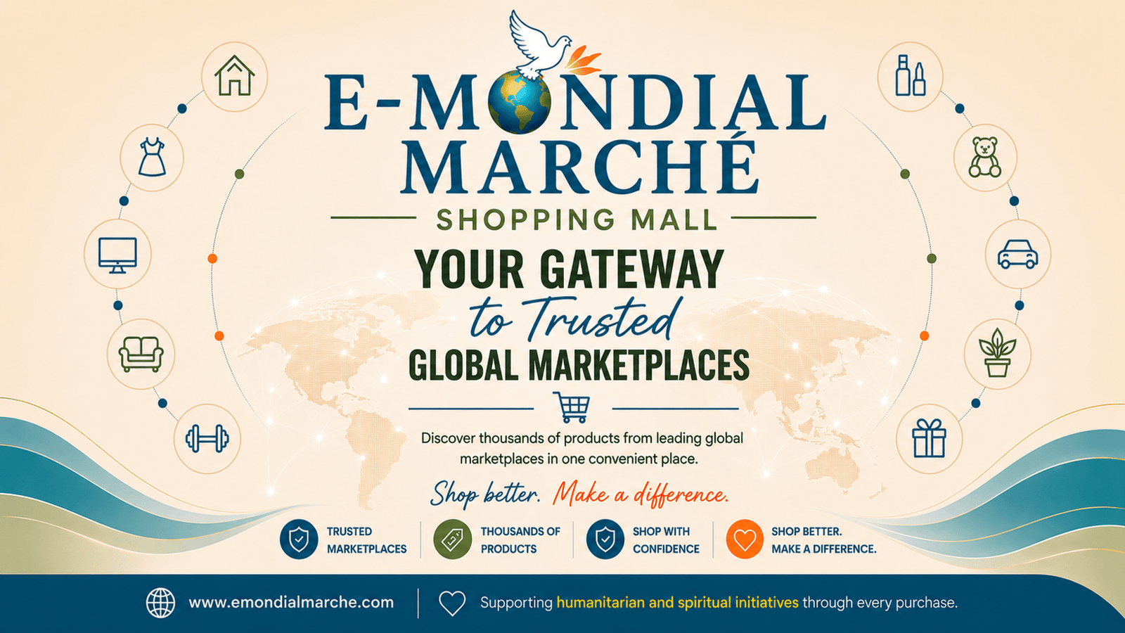 E-Mondial Marché Shopping Mall bringing together trusted global marketplaces and thousands of products across multiple categories.