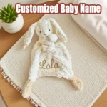 Cute Rabbit Embroidered Name Organic Cotton Soothing Towel Sleeping Doll Personalized Baby Shower Birth Gift for Autumn 2025