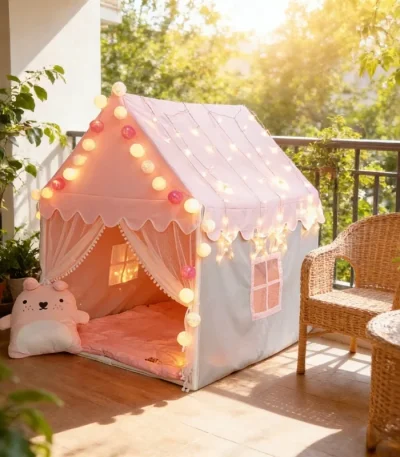 Large Pink Princess Party Castle Portable Kids Tent Foldable Tipi Baby Play House Children’s Room Decor for Girls Indoor Play