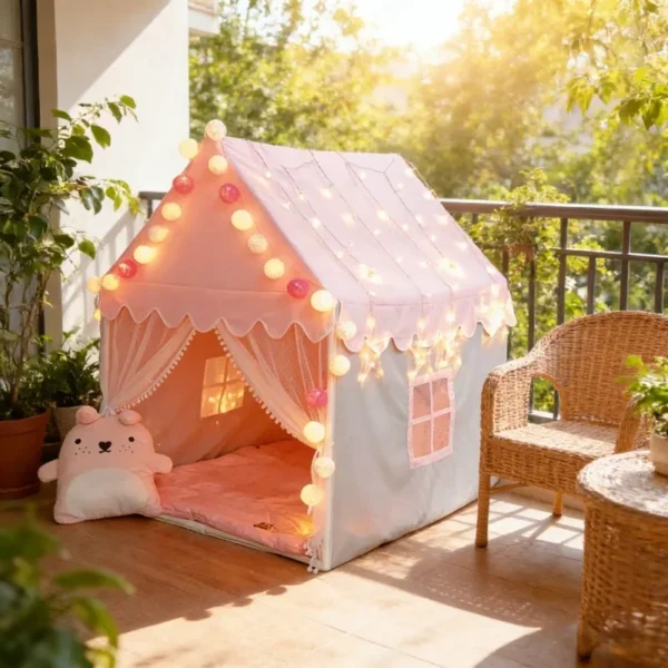 Large Pink Princess Party Castle Portable Kids Tent Foldable Tipi Baby Play House Children’s Room Decor for Girls Indoor Play
