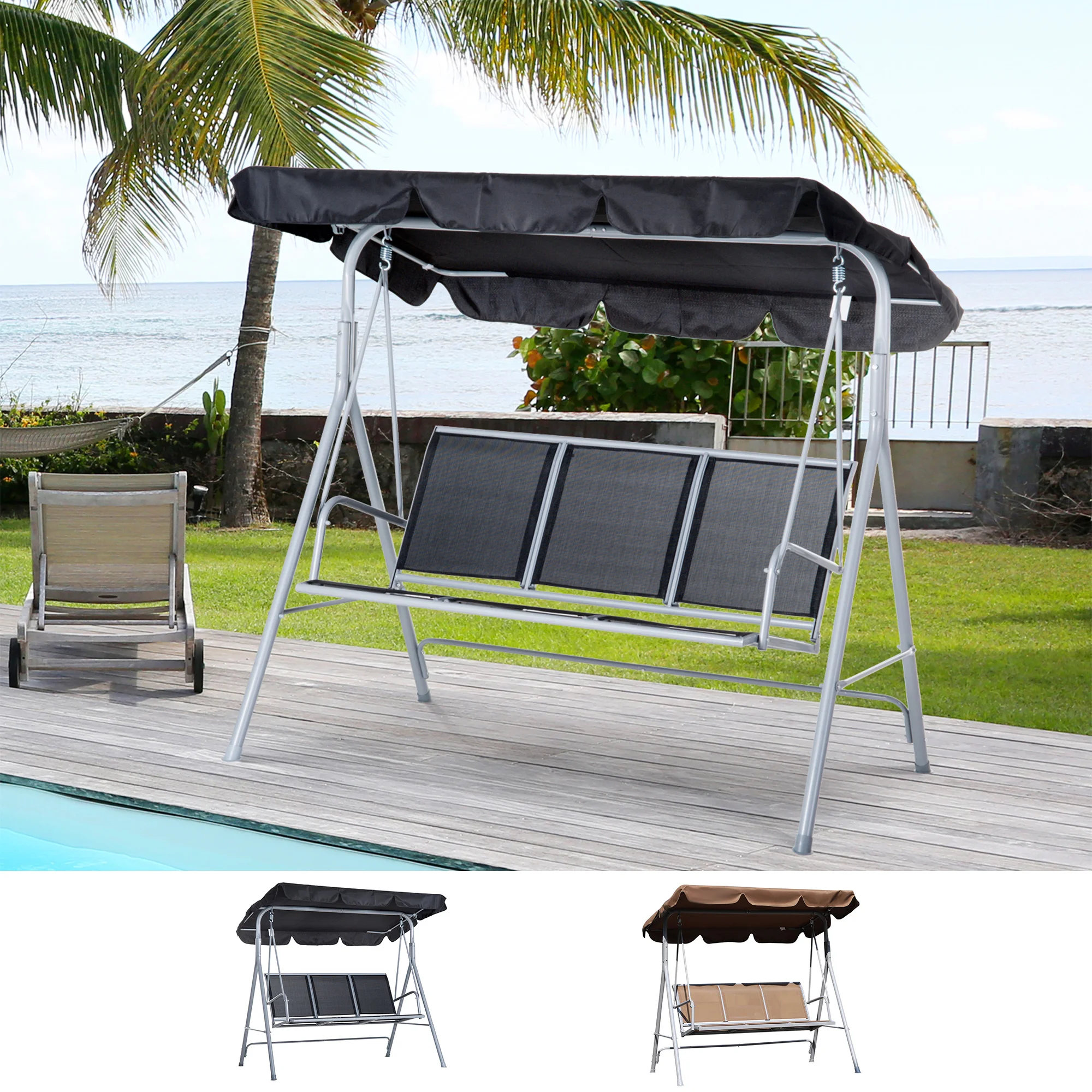 Outsunny Swing Swing garden 3 seater awning adjustable backrest breathable Metal frame load 240 kg 171x108x154 cm Outsunny Swing Swing garden 3 seater awning adjustable backrest breathable Metal frame load 240 kg 171x108x154 cm
