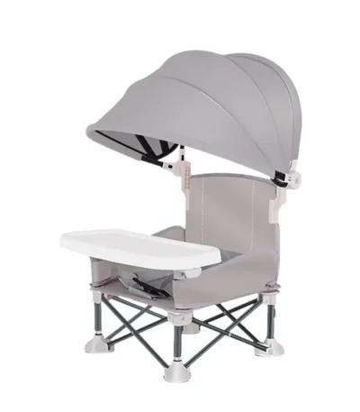Portable Baby Feeding Chair Folding Raised Seat with Sunshade Feeding Chair and Removable Tray for Traveling Lawn Beach Outdoor