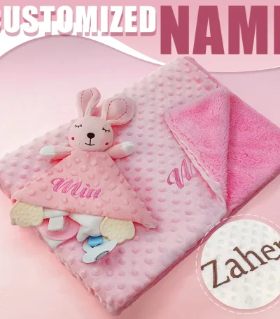 Personalized Baby Name Baby Security Blanket Newborn Blankets Comforter Tags Rattles Baby Wrap Blanket Set Gift