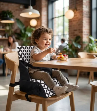Universal Portable Baby Booster Seat for Dining Room & Travel – Foldable Space-Saving Chair with Washable Straps & Safety Buckle