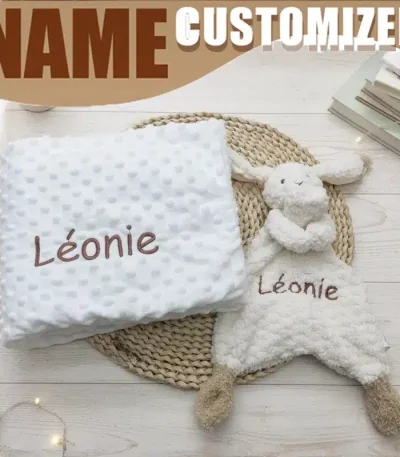 Personalized Newborn Baby Blanket with Name Custom Stroller Sleeping Dolls Rabbit Comforter Gift Set for Infants
