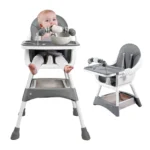 Adjustable Baby High Chair – Convertible Feeding Chair with Removable Tray, Safety Harness, Footrest and Toy Storage