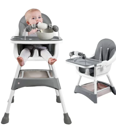 Adjustable Baby High Chair – Convertible Feeding Chair with Removable Tray, Safety Harness, Footrest and Toy Storage 1