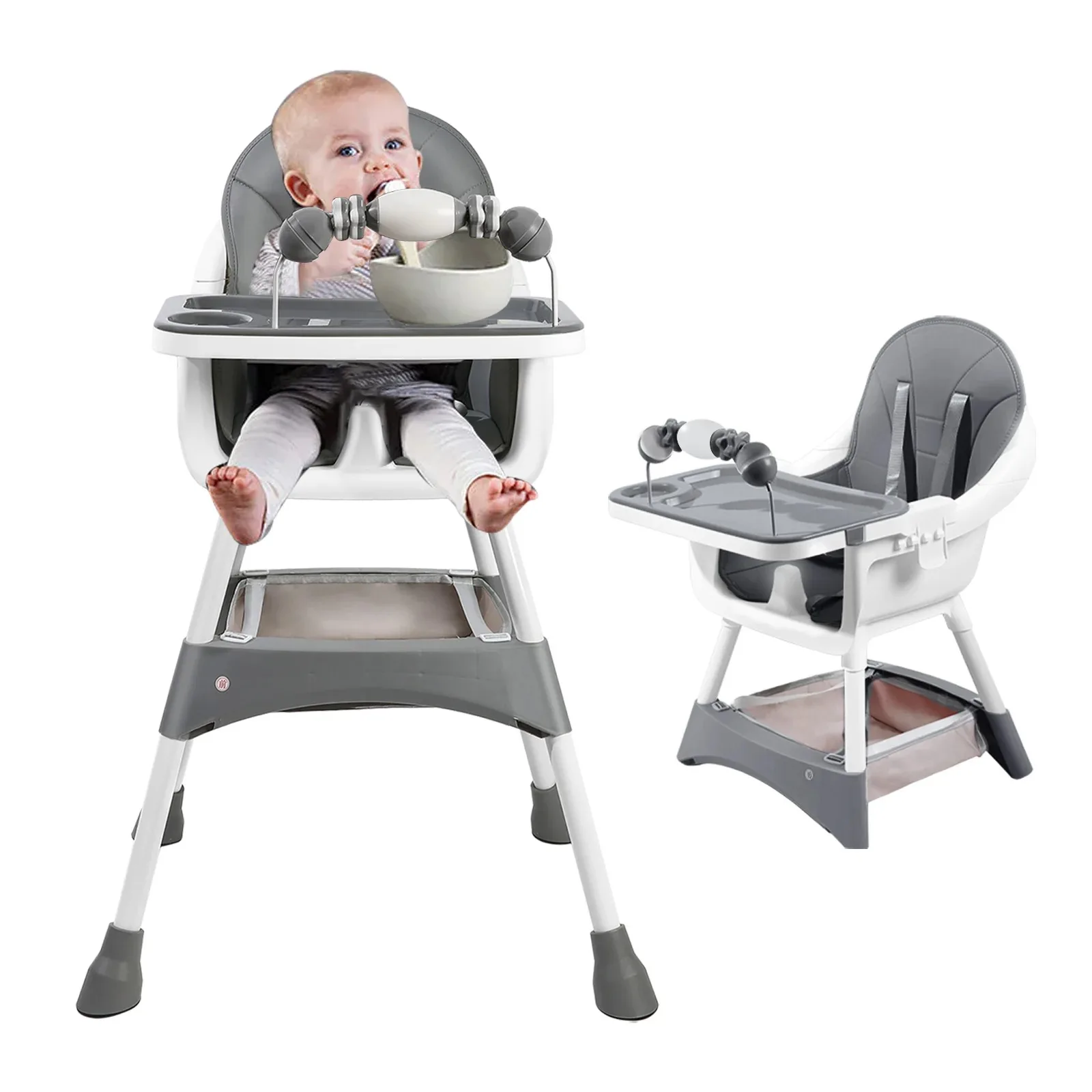 Adjustable Baby High Chair – Convertible Feeding Chair with Removable Tray, Safety Harness, Footrest and Toy Storage Adjustable Baby High Chair – Convertible Feeding Chair with Removable Tray, Safety Harness, Footrest and Toy Storage