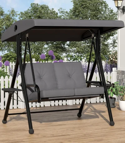 2-Seater Outdoor Swing Chair with Adjustable Canopy – Waterproof 280kg Capacity Porch Swing with Side Table, Removable Cushions – Perfect for Porch, Garden, Balcony Park