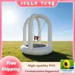 White Inflatable Bungee Trampoline with Elastic Band Portable Kids Outdoor Bungee Jumper for Backyard Birthday Party Durable PVC
