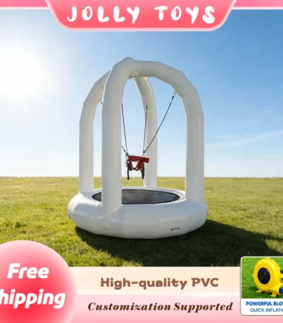 White Inflatable Bungee Trampoline with Elastic Band Portable Kids Outdoor Bungee Jumper for Backyard Birthday Party Durable PVC