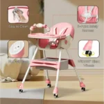 Foldable Baby High Chair 4-in-1 Foldable Reclining Feeding Table Chair Seat 7 Heights With Toyrack Easy To Clean Feeding
