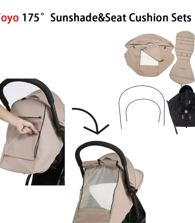 4pcs/set Stroller Accessories 175° Sunshade &Seat Cushion Sets Fit for Yoyo Yoyo2 Yoyo3 Yoya Waterproof UV-Protector
