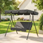 Black Garden Swing with Fabric Canopy for Patio Garden and Balcony Weather-Resistant Outdoor Furniture Set Assembly Required