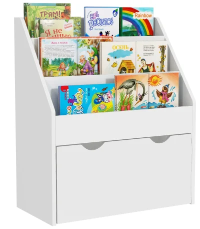 Aiyaplay Toy Shelf with 3 Compartments, Children’s Bookcase, Mobile Toy Box, Drawer with Wheels, Multifunctional, for Bedroom, Nursery, Playroom, White