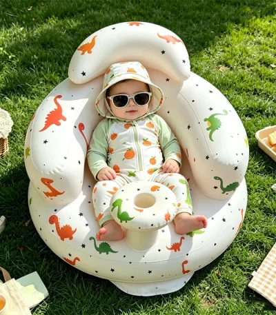 Inflatable Baby Seat Bathroom Sofa Infant Eating Chair Bathing Stool Infant Back Support Armchair Floor Seater Built in Air Pump