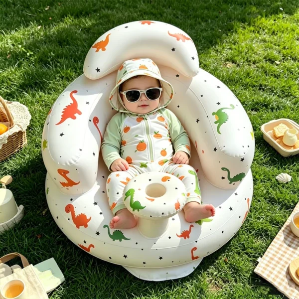 Inflatable Baby Seat Bathroom Sofa Infant Eating Chair Bathing Stool Infant Back Support Armchair Floor Seater Built in Air Pump