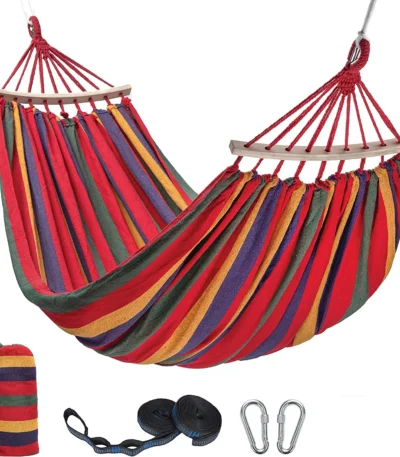 Outdoor Hammock Portable Garden Hammock Sports Home Travel Camping Swing Canvas Stripe Hang Bed Hammock Double Single People