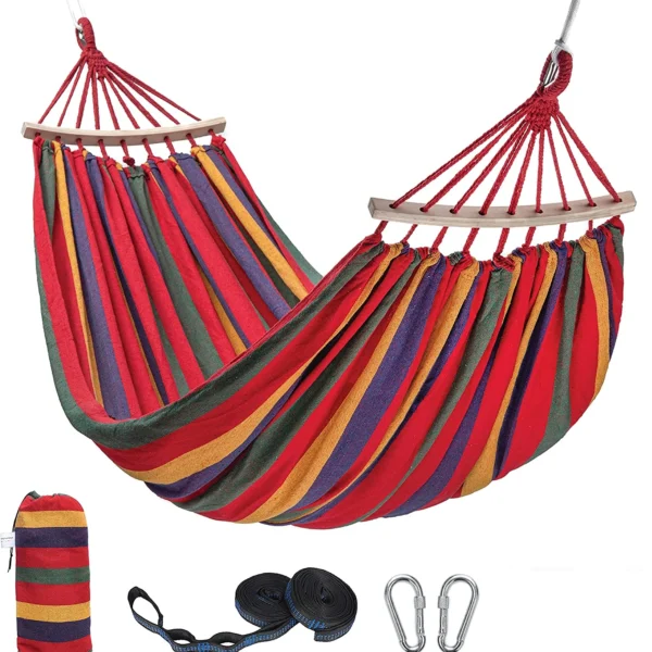 Outdoor Hammock Portable Garden Hammock Sports Home Travel Camping Swing Canvas Stripe Hang Bed Hammock Double Single People