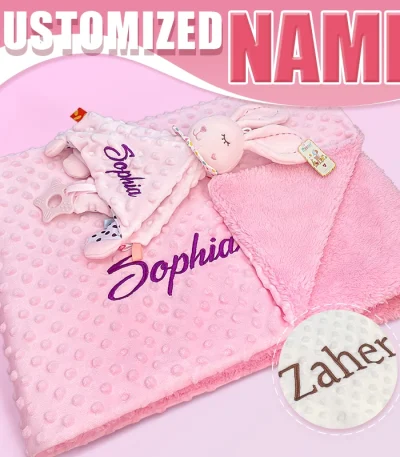Personalized Soft Plush Baby Blanket with Name Newborn Stroller Sleeping Dolls Custom Towel Cover -appease Soother Gift