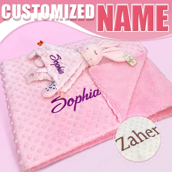 Personalized Soft Plush Baby Blanket with Name Newborn Stroller Sleeping Dolls Custom Towel Cover -appease Soother Gift