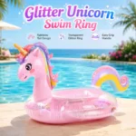 1PC Rainbow Unicorn Inflatable Pool Float Glitter Swim Ring with Handle Transparent Water Float for Pool Beach Summer