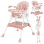 3-In-1 Pink High Chair for Baby Boy Girl,Portable Convertible Collapsible Anti Lop High Chair with Double-Layer Tray & Toy Rack