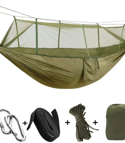 2 Person Camping Garden Hammock With Mosquito Net Outdoor Furniture Bed Strength Parachute Fabric Sleep Swing Portable Hanging