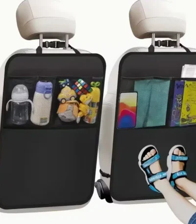 Car Seat Back Protector with Storage Pocket – Kick Guard, Foldable and Durable Polyester Material for Easy Cleaning