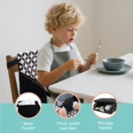 Portable Toddler Booster Seat with 3-Point Safety Harness, Foldable Lightweight Baby Dining Chair Cushion, Non-Slip Base Storage