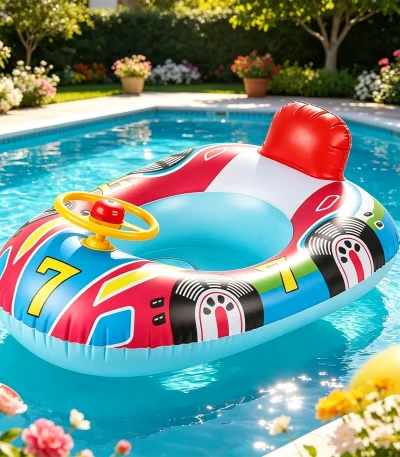 1PC Pool Floats, Inflatable Swim Ring, PVC Steering Wheel Float with Interactive Play Feature, Floating Seat Ring