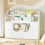 Getone Toy Storage , Childrens Bookcase,Unit 3-tier Kids Bookshelf, Kids Storage with 2 Drawers with Wheels, 4 Doors, 6 Open Shelves,multi-functional toy storage unit122x30x100cm