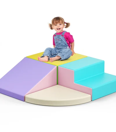 4 Pieces Toddlers Foam Climbing Blocks Leather Cover Kids Developmental Toy Play Gym Indoor Playground Birthday Christmas Gift