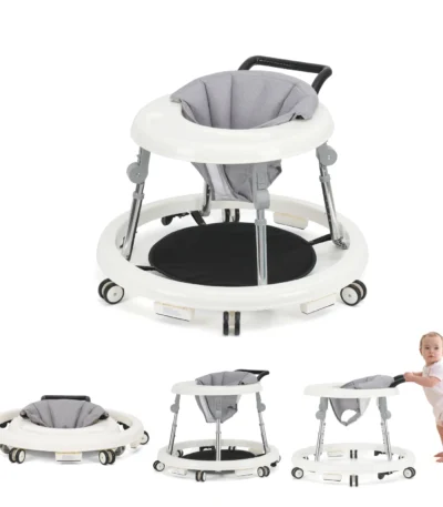 Wismind Baby Walker with Adjustable Height, Foldable Toddler Walker with Wheels & Activity Tray