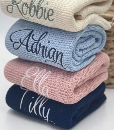 Personalized Name Baby Knitted Blanket Cotton 100x80cm Skin-friendly Warm Newborn Wraps Custom Baby Blanket for Winter