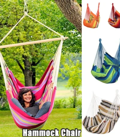 Outdoor Thicken Canvas Hammock Home Garden Leisure 1 Person Swing Chair Camping Hunt Rest Stripe Hanging Bed Chair