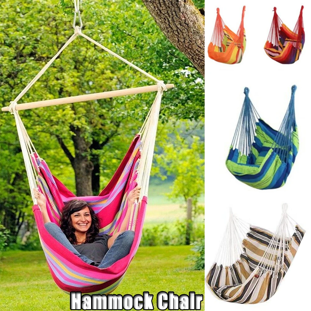 Outdoor Thicken Canvas Hammock Home Garden Leisure 1 Person Swing Chair Camping Hunt Rest Stripe Hanging Bed Chair Outdoor Thicken Canvas Hammock Home Garden Leisure 1 Person Swing Chair Camping Hunt Rest Stripe Hanging Bed Chair