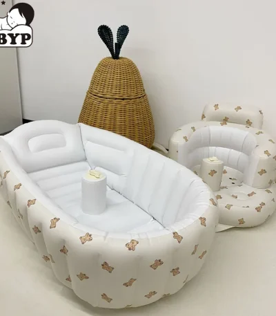 Multifunctional Baby PVC Inflatable Baby Bathtub Chair Cute Bear Foldable Baby Bathtub Infant Bathtub Bathing Stool